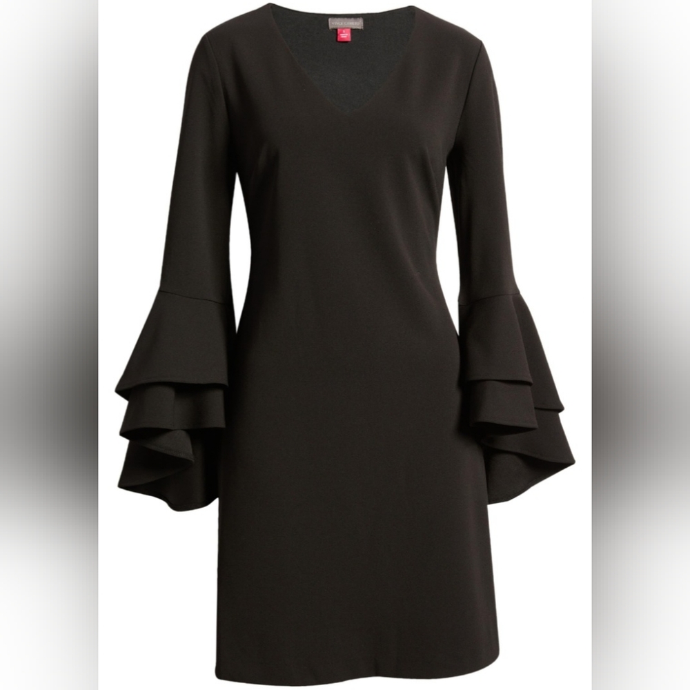 New Vince Camuto Ruffle Long Sleeve Crepe Ponte Dress, NWT